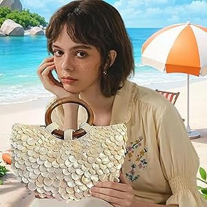 Shell Beaded Clutch Purse for Women, Beaded Shell Purse Summer Beach Tote Bag, Elegant Design Eve... | Amazon (US)
