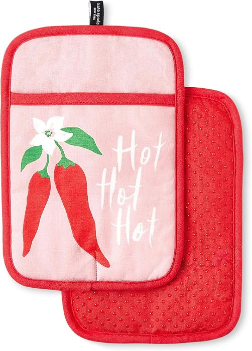 Kate Spade New York Hot Hot Hot Peppers Pot Holder 2-Pack Set, Heat Resistant, 100% Cotton, Red/P... | Amazon (US)