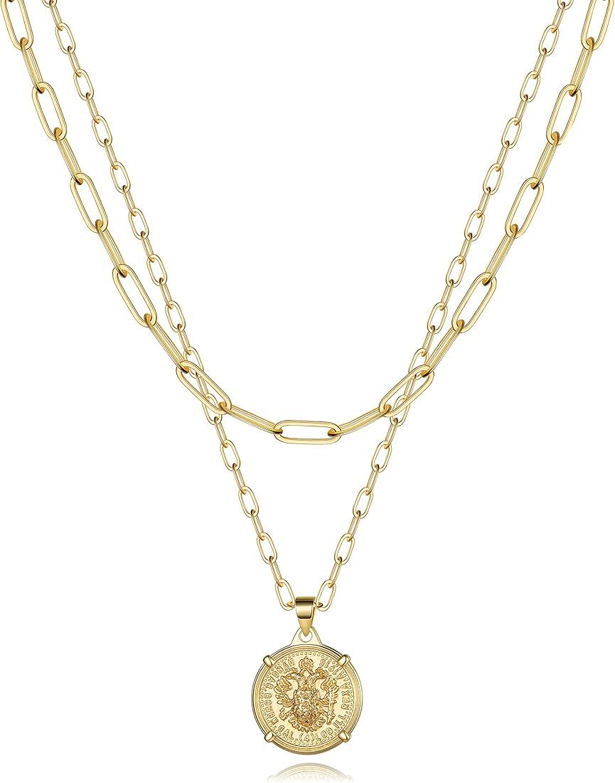 Turandoss Dainty Gold Choker Necklaces for Women - 14K Gold Plated Handmade Medallion Snake Link Cha | Amazon (US)
