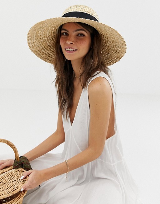 ASOS DESIGN curve crown flat brim natural straw hat | ASOS US