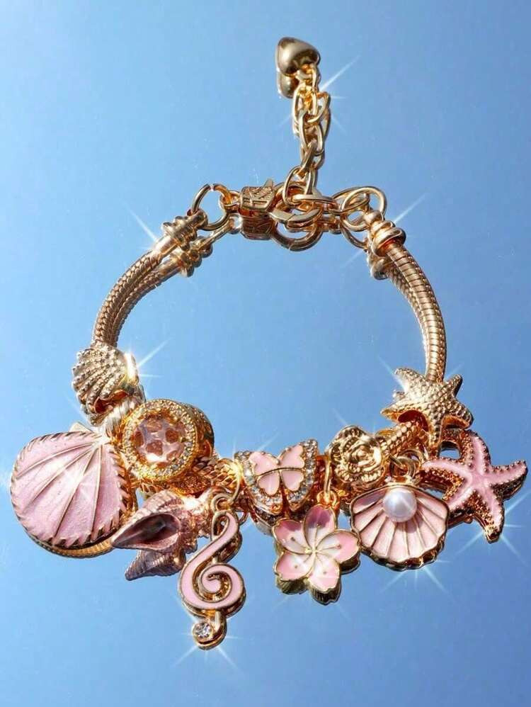 1pc Pink Ocean Style Charm Bracelet, Starfish Shell Bracelet, Shell Conch DIY Bracelet, Fashionable Bohemian Holiday Style Bracelet, Shattered Fairy Tale Charm Bracelet | SHEIN