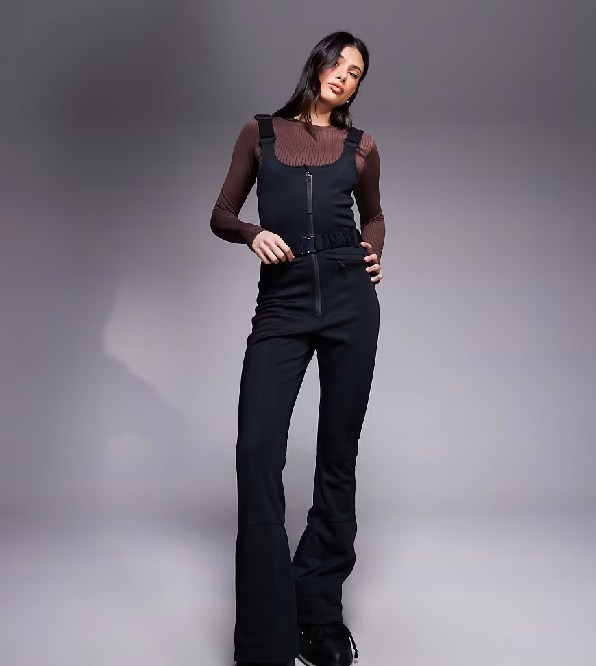 ASOS 4505 Tall Ski soft shell belted water repellent bib salopettes in black | ASOS (Global)