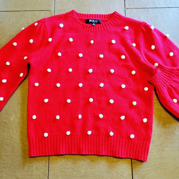 Ye Mak Red Sweater with White Pom Poms | Poshmark