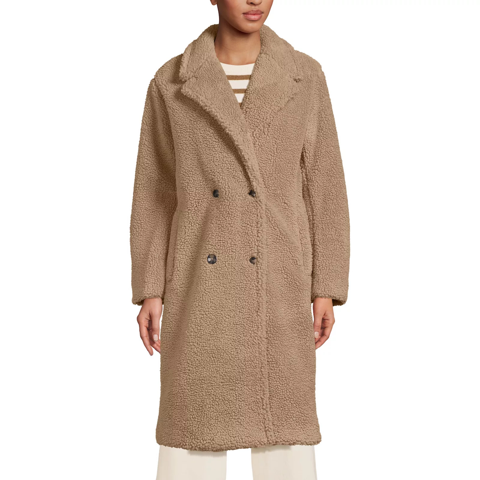 Women's Lands' End Double-Breasted Sherpa Fleece Coat, Size: XL, Brown | Kohl's