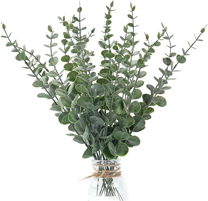 20Pcs Eucalyptus Stems Artificial Flowers, Fake Eucalyptus Leaves Stems, Plastic Grey Green Touch... | Amazon (US)