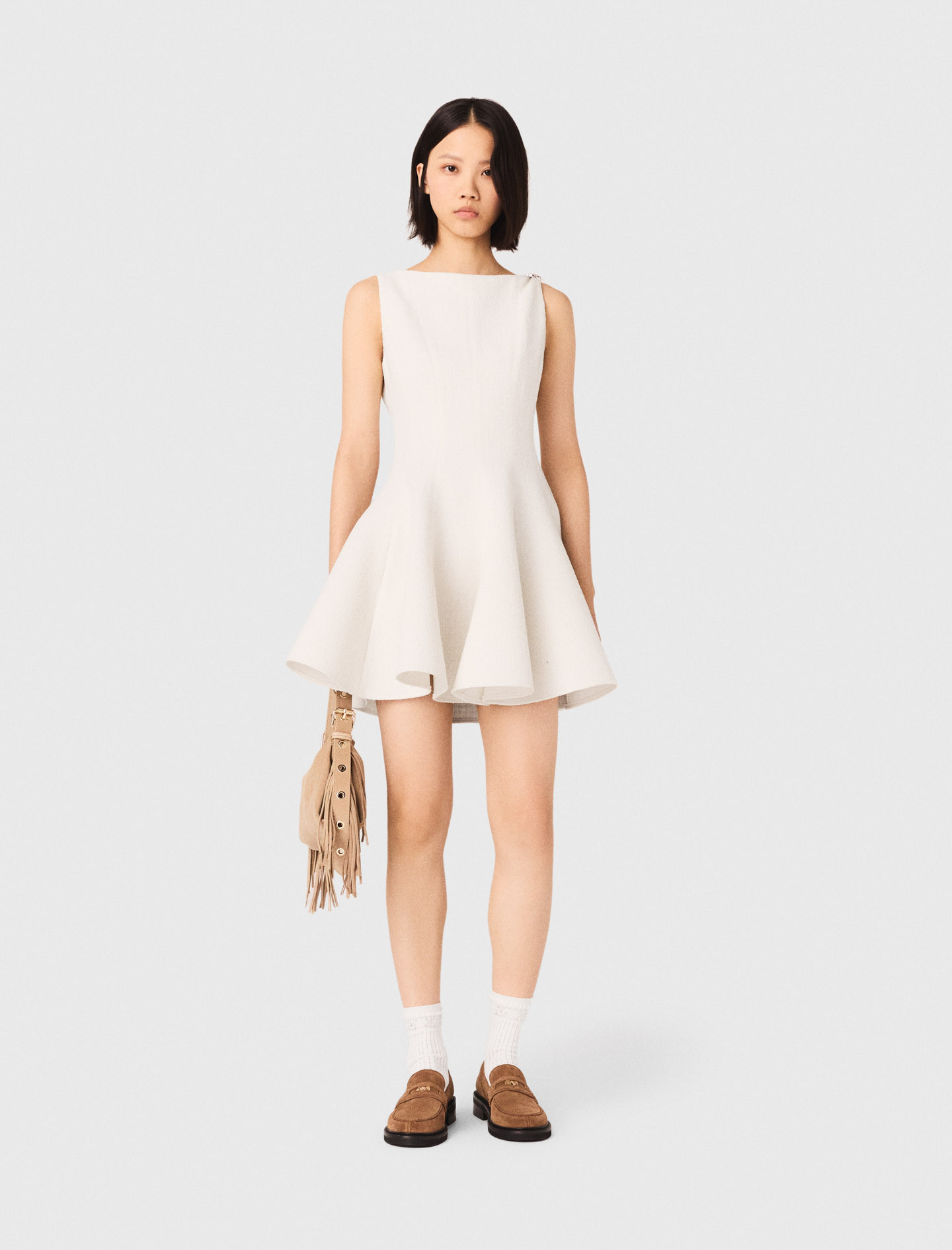 Short flared tweed dress White for Women | Maje | Maje US