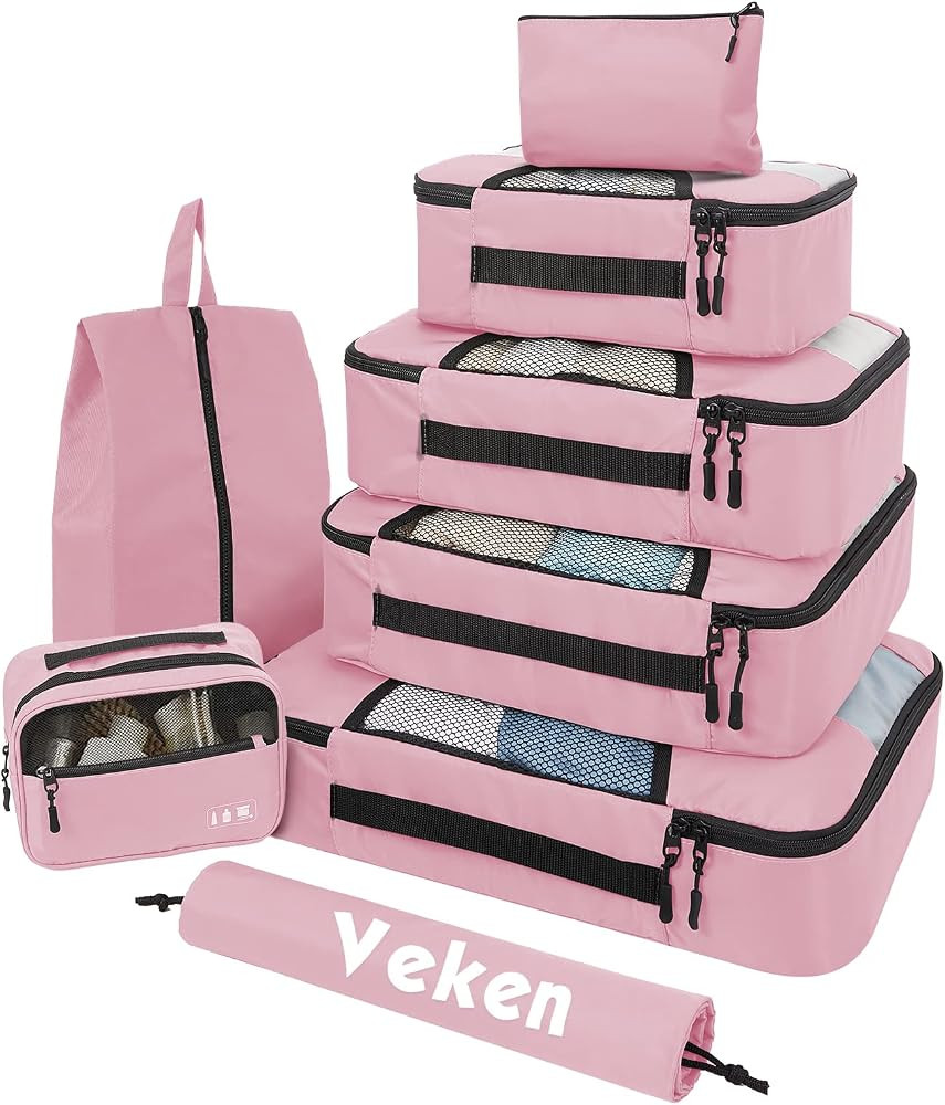 6 Set of Various Colored Packing Cubes in 4 Sizes (Extra Large, Large, Medium, Small), Veken Packing | Amazon (US)