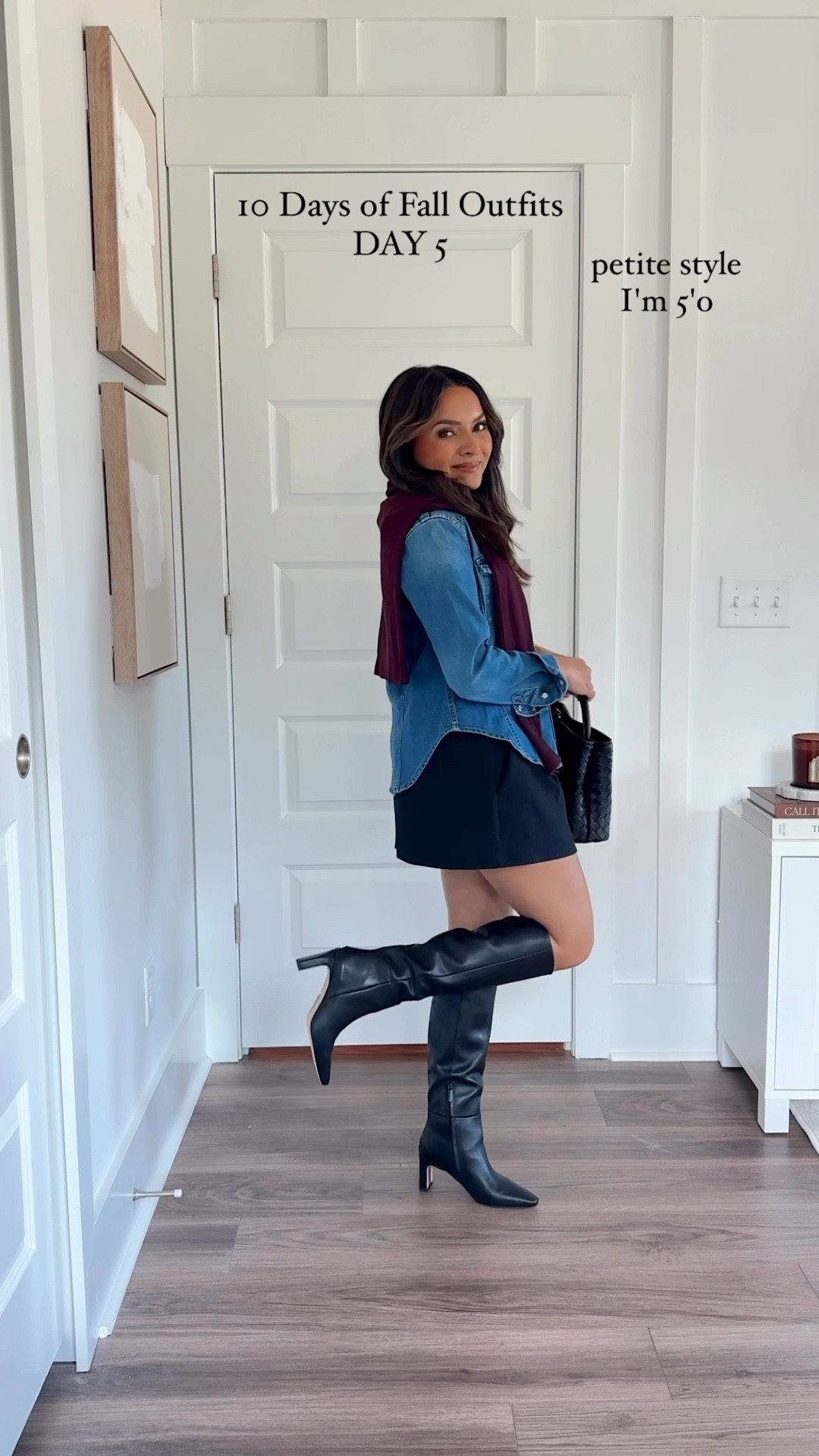 Burgundy long sleeve top size XS TTS 
White tee size XS petite TTS 
Denim shirt size XS petite TTS
Black belt size XS TTS
Black skort is size small - usually size 2/26, I have a little room in the waist
Black boots size 5 TTS 

Fall outfit 
Fall style
Fall dress 
Fall fashion 
Thanksgiving outfit 
Christmas outfit 
Holidays 

Honey Sweet Petite 
Honeysweetpetite 


#LTKSeasonal #LTKHoliday #LTKStyleTip