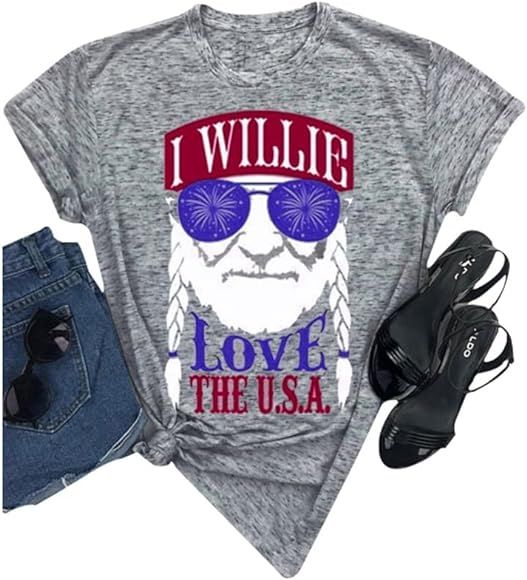 Women I Willie Love The USA & Have A Willie Nice Day Short Sleeve T-Shirts Tops | Amazon (US)