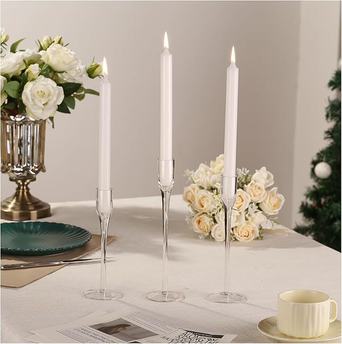 Tapered Glass Candlestick Holder,Set of 3 Candle Holders,Clear Glass Candle Holders are Sophistic... | Amazon (US)