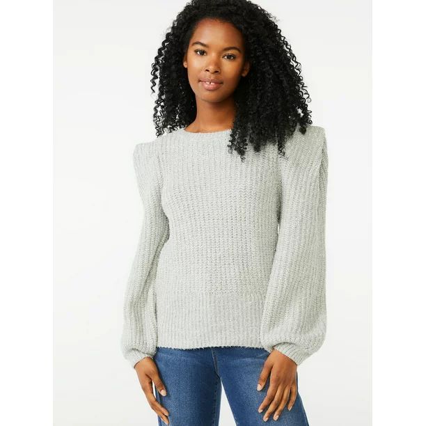 Scoop Women's Soft Tinsel Sweater with Shoulder Detail - Walmart.com | Walmart (US)