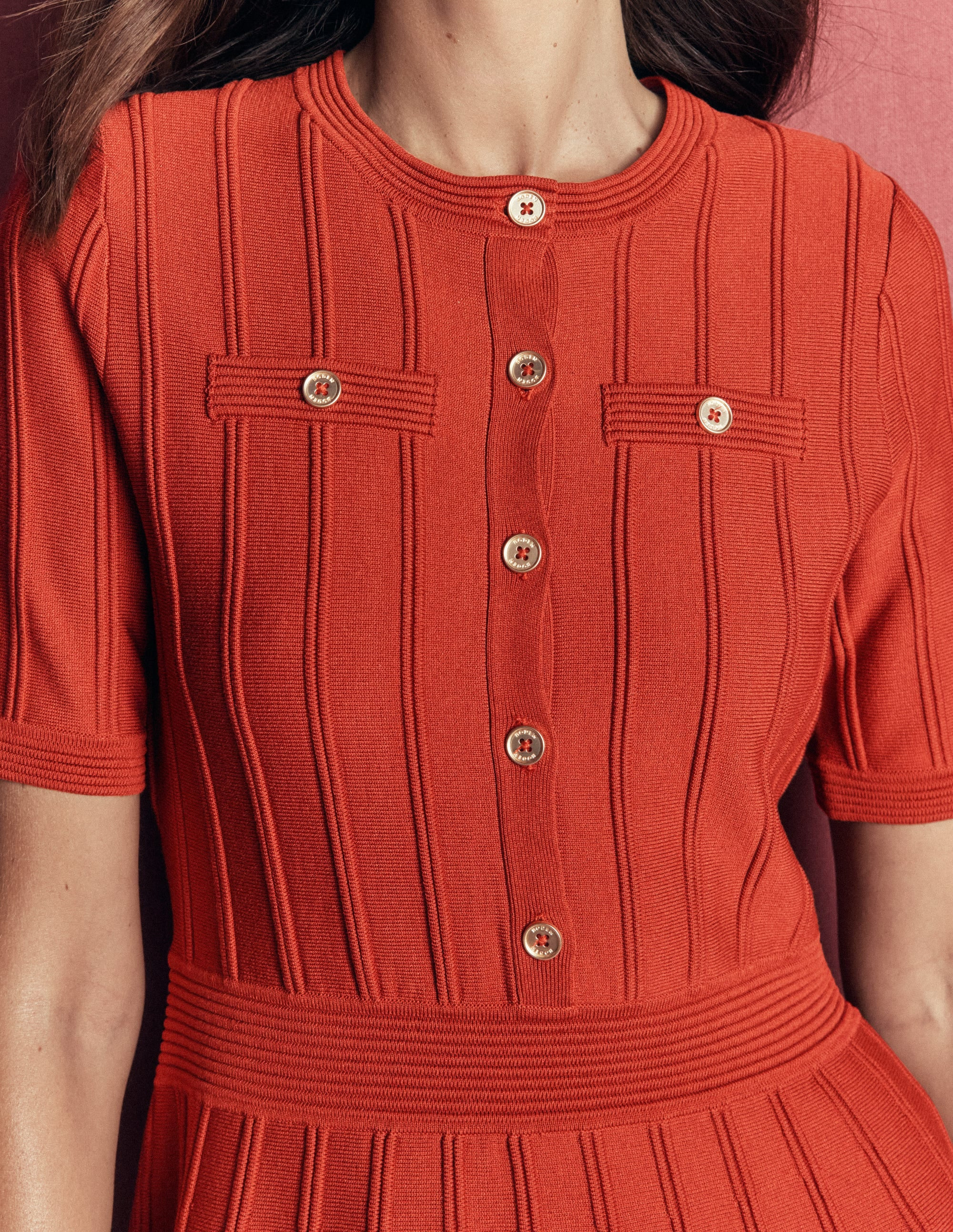 Button Front Stitch Dress-Burnt Orange | Boden (US)