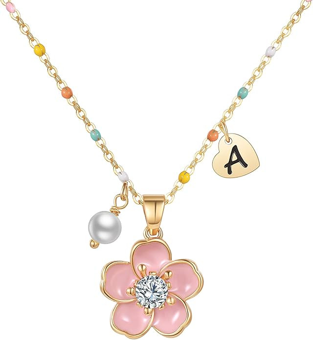 DS Valentines Day Gifts for Kids 18K Gold Plated Stainless Steel Heart Initial Letter Flower Pear... | Amazon (US)