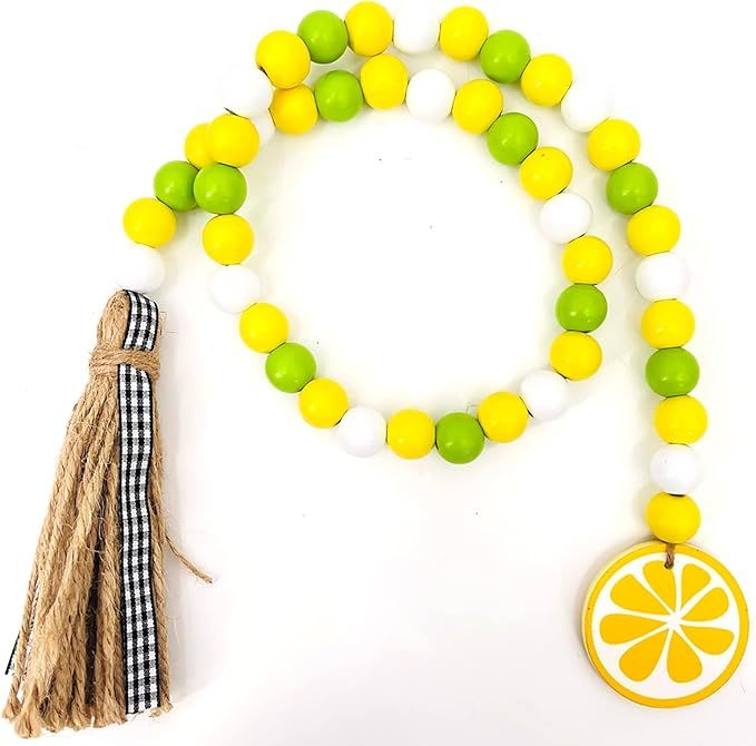 TOOFD 33.5'' Lemon Wooden Bead Garland with Tassels, Lemon Slice Wood Bead Garland Decor,Spring S... | Amazon (US)