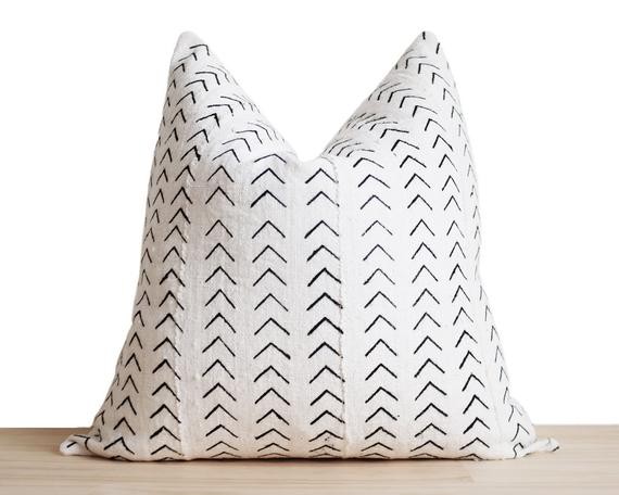 Mudcloth Pillow Cover, Authentic African Mud Cloth Pillow Cover | Cream and Black | Esiri | Etsy (US)