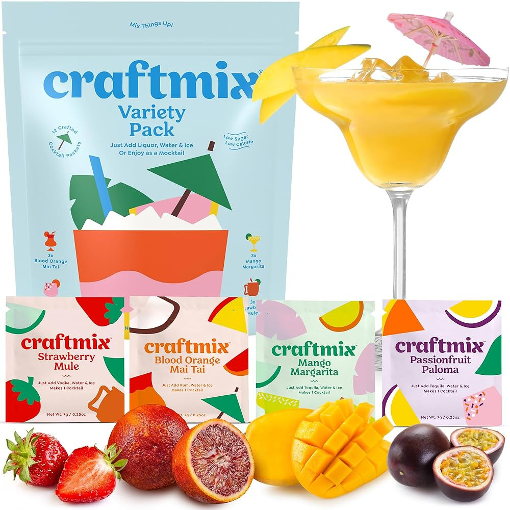 Craftmix Variety Pack, Makes 12 Drinks, Skinny Cocktail Mixers, Mocktails Non-Alcoholic Drinks - ... | Amazon (US)