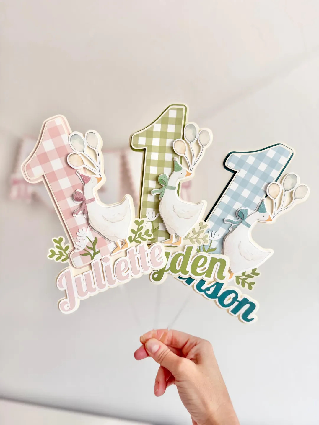 One Silly Goose Cake Topper, 1st Birthday Decorations, One Lucky Duck, Custom Gingham Cake Topper... | Etsy (US)