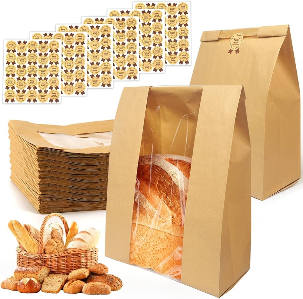 30 Pack Large Bread Bags for Homemade Bread, Sourdough Bread Bags with Clear Window - Bonus 50Pcs... | Amazon (US)