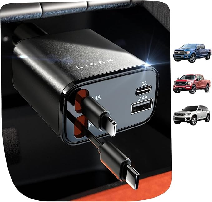 LISEN Retractable Car Charger 4 in 1 for Cars, 69W Retractable USB C Car Charger with 31.5in Cabl... | Amazon (US)