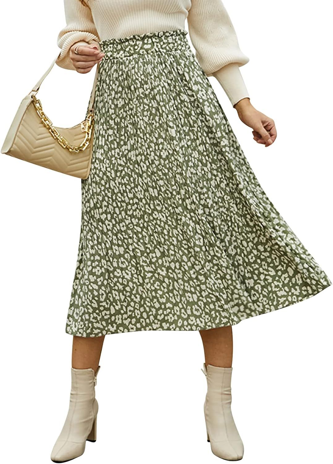 EXLURA Womens High Waist Polka Dot Pleated Skirt Midi Swing Skirt with Pockets | Amazon (US)