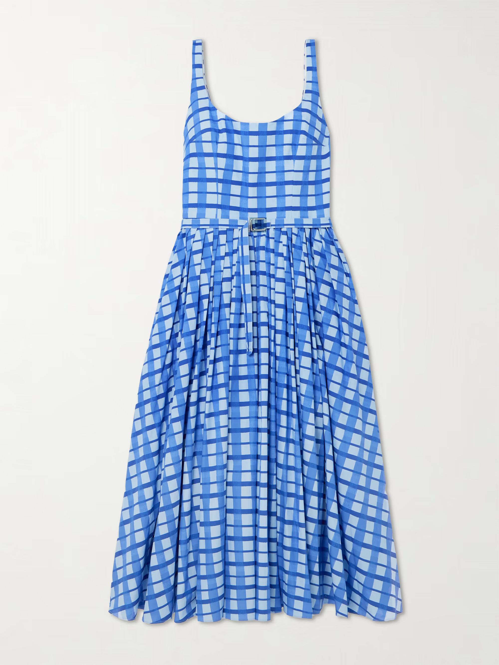 Eglantine belted pleated checked cotton-poplin midi dress | NET-A-PORTER (US)