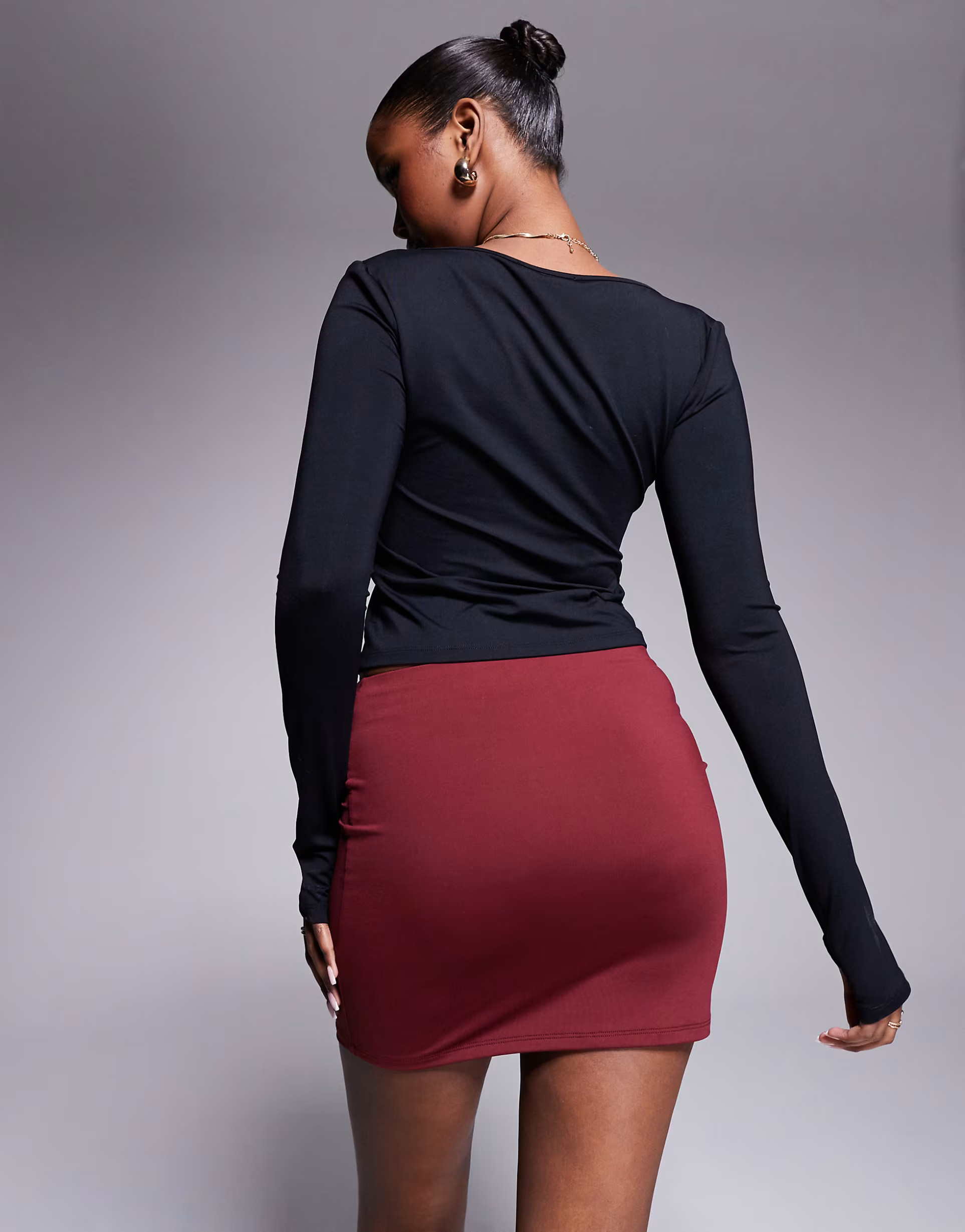ASOS DESIGN ruched waist mini skirt in burgundy | ASOS (Global)