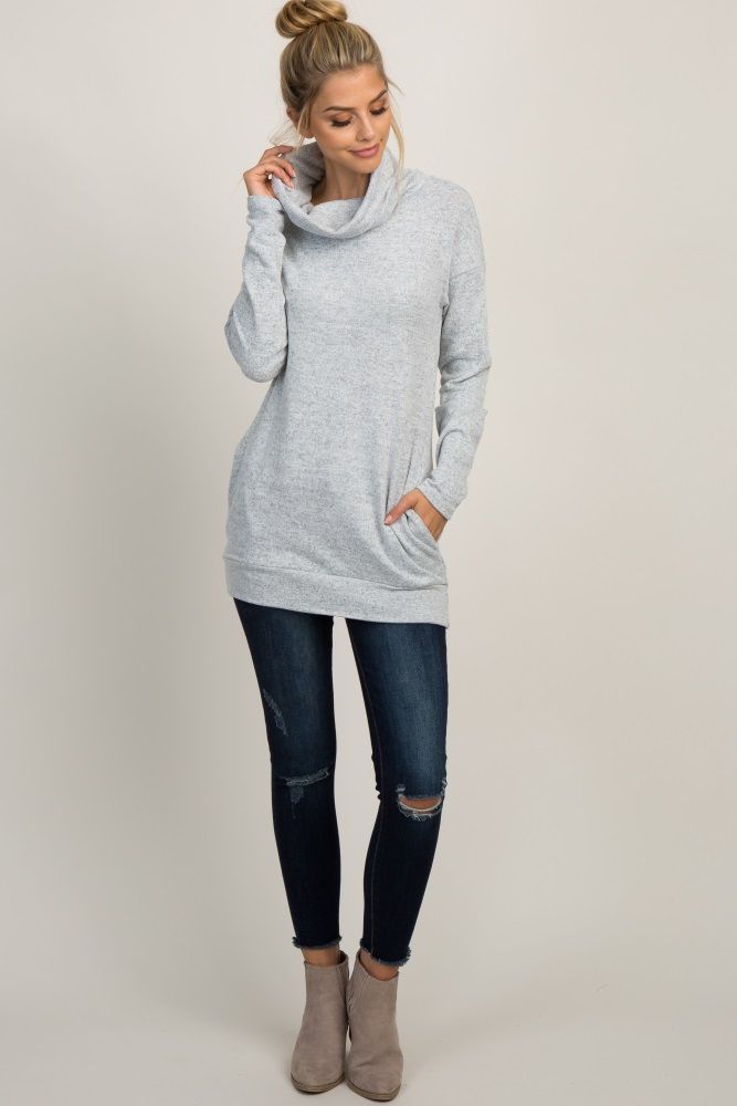 Heather Grey Soft Knit Cowl Neck Top | PinkBlush Maternity