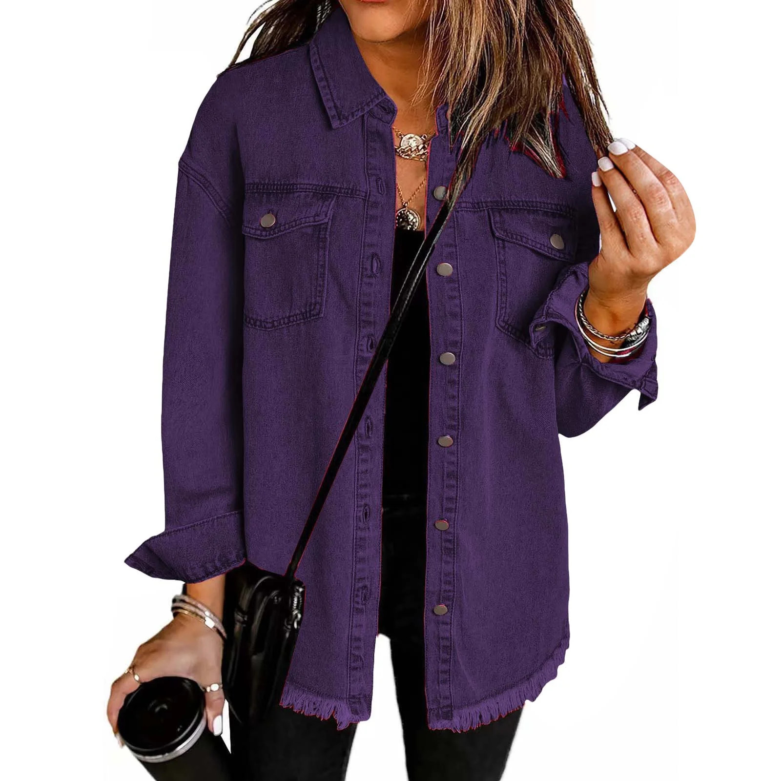Women's Casual Denim Button Down Distressed Jacket, New Washed Denim Shirt Jacket for Women 2025,... | Walmart (US)