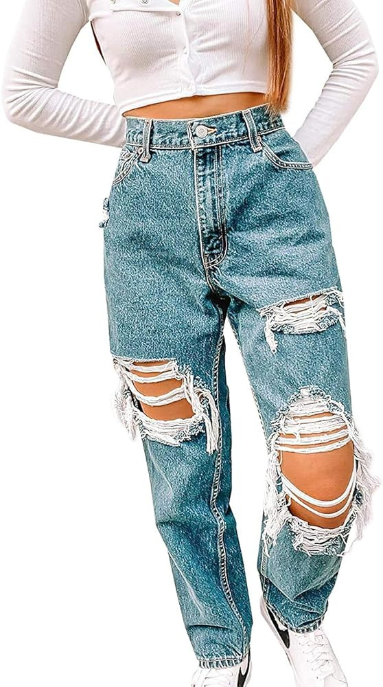 Dream Horse Women High Waisted Stretch Women's Ripped Skinny Jeans Boyfriend Baggy Straight Leg Jean | Amazon (US)