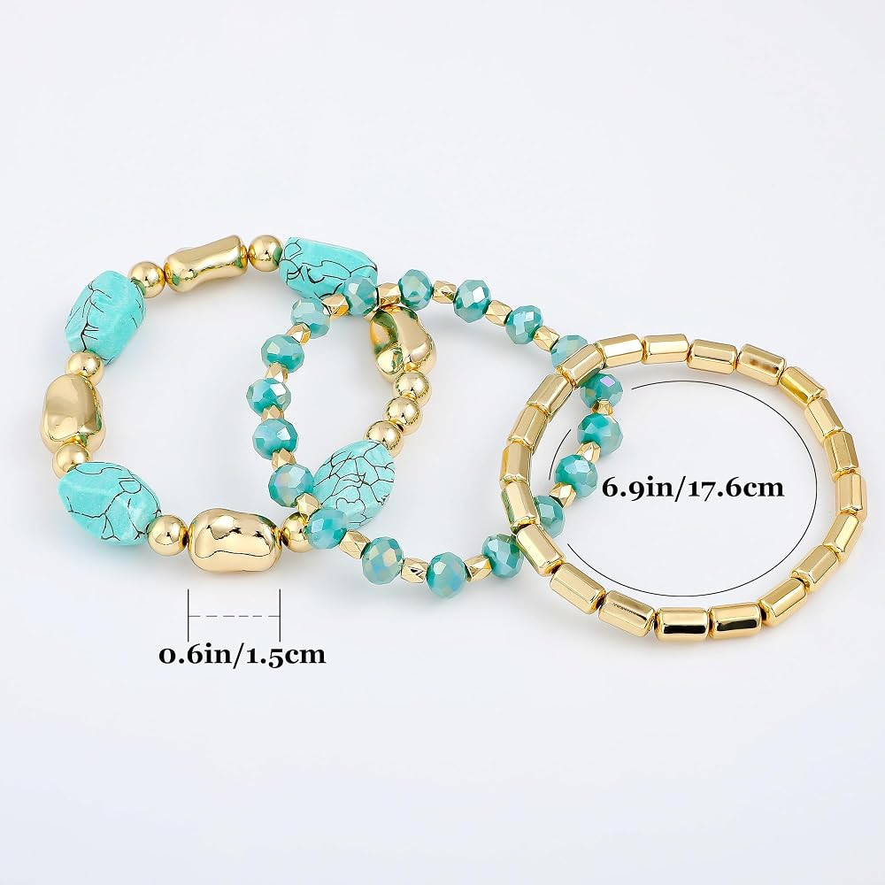 Boho Beaded Stretch Bracelets For Women Stackable Crystal Gold Plated Beaded Bracelets Set Trendy... | Amazon (US)