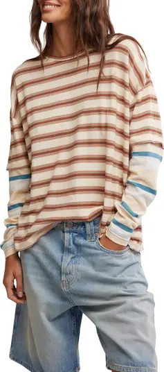 Nina Stripe Layered Long Sleeve Cotton T-Shirt | Nordstrom