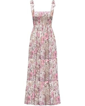 GOLDSTITCH Women's Summer Boho Spaghetti Strap Ruffle A Line Beach Long Maxi Dress | Amazon (US)