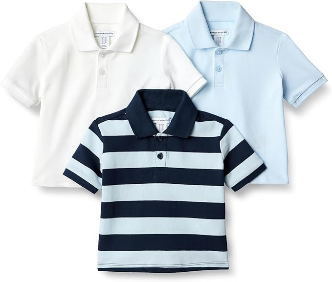 Amazon Essentials Boys and Toddlers' Cotton Spandex Pique Polo Shirt, Pack of 3 | Amazon (US)