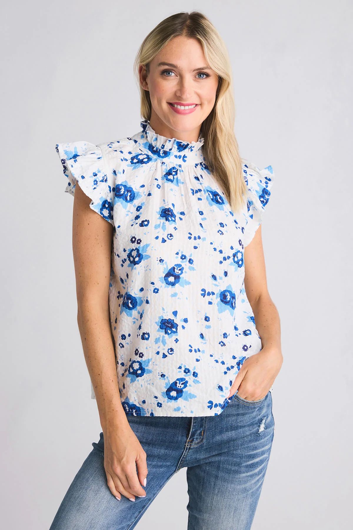 THML Ruffle Sleeve Flower Print Top | Social Threads