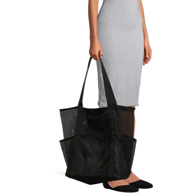 Time and Tru Women's Mesh Beach Tote, Black - Walmart.com | Walmart (US)