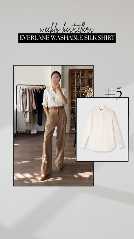 #5 bestseller - everlane washable silk relaxed shirt 

• wearing size 0 
• classic staple piece for your workwear 

Business casual / smart casual / spring summer workwear 

#LTKStyleTip #LTKWorkwear