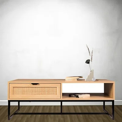 Coastal Style Natural Wood Tv Stand, Drawer And , Functional For Interior Display Modern American Design Storage Decor Items, Drawer, 17 Inches High | Wayfair North America