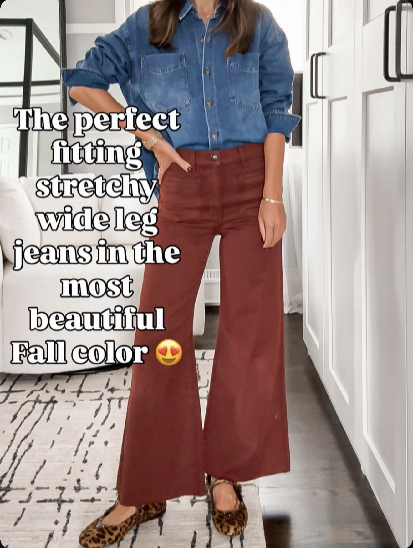The perfect stretchy wide leg jeans in the prettiest fall shade 🍂 I’m in size 25 — they fit true to size and are super flattering.

#LTKOver40 #LTKHoliday #LTKSeasonal