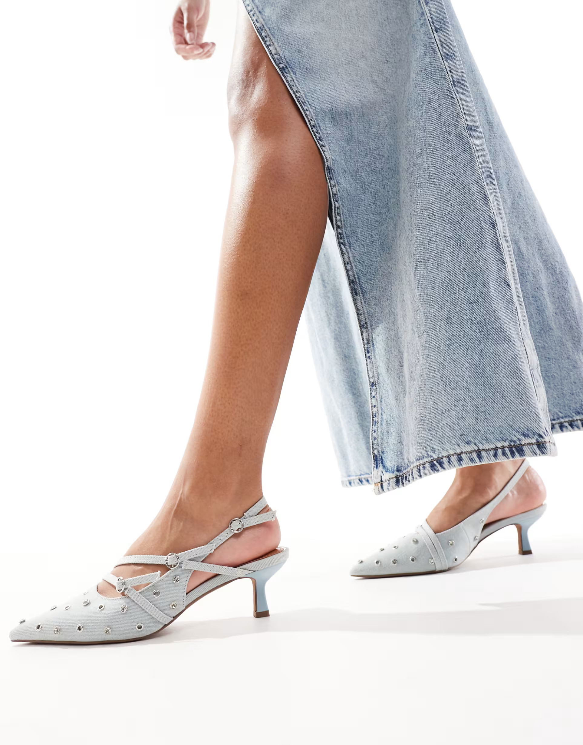 River Island denim buckle slingback heel in blue | ASOS (Global)