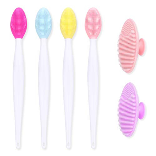 Lip Scrub Brush - LIONVISON 4pcs Lip Exfoliator Brush Soft Silicone Double-Sided Lip Brush and 2pcs Silicone Facial Cleansing Brush Face Scrubber for Smoother and Fuller Lip Appearance | Amazon (US)
