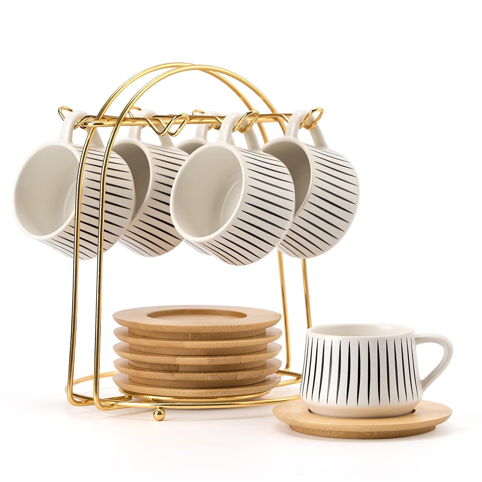 LUKA Ceramic Coffee Espresso Cups with Saucers Set with Metal Holder, 4 oz Porcelain Demitasse Cu... | Amazon (US)