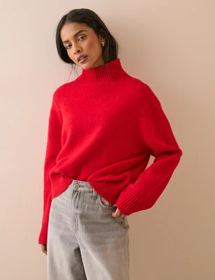 Red Relaxed Fit Funnel Neck Jumper | Nobody's Child