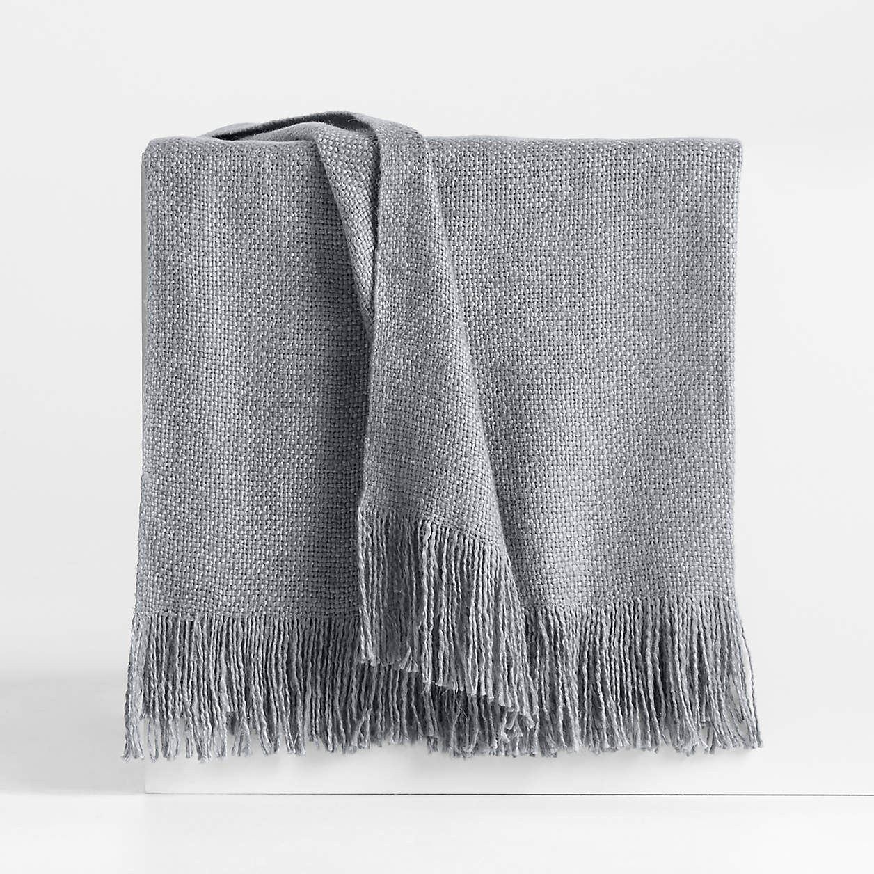 Casual Textured Fringe 70"x55" Smoke Blue Throw Blanket + Reviews | Crate & Barrel | Crate & Barrel