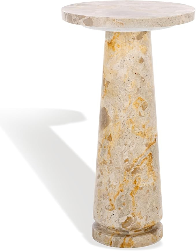SAFAVIEH Couture Collection Valentia Small Accent Table, Round Beige Marble Top with Pedestal Bas... | Amazon (US)