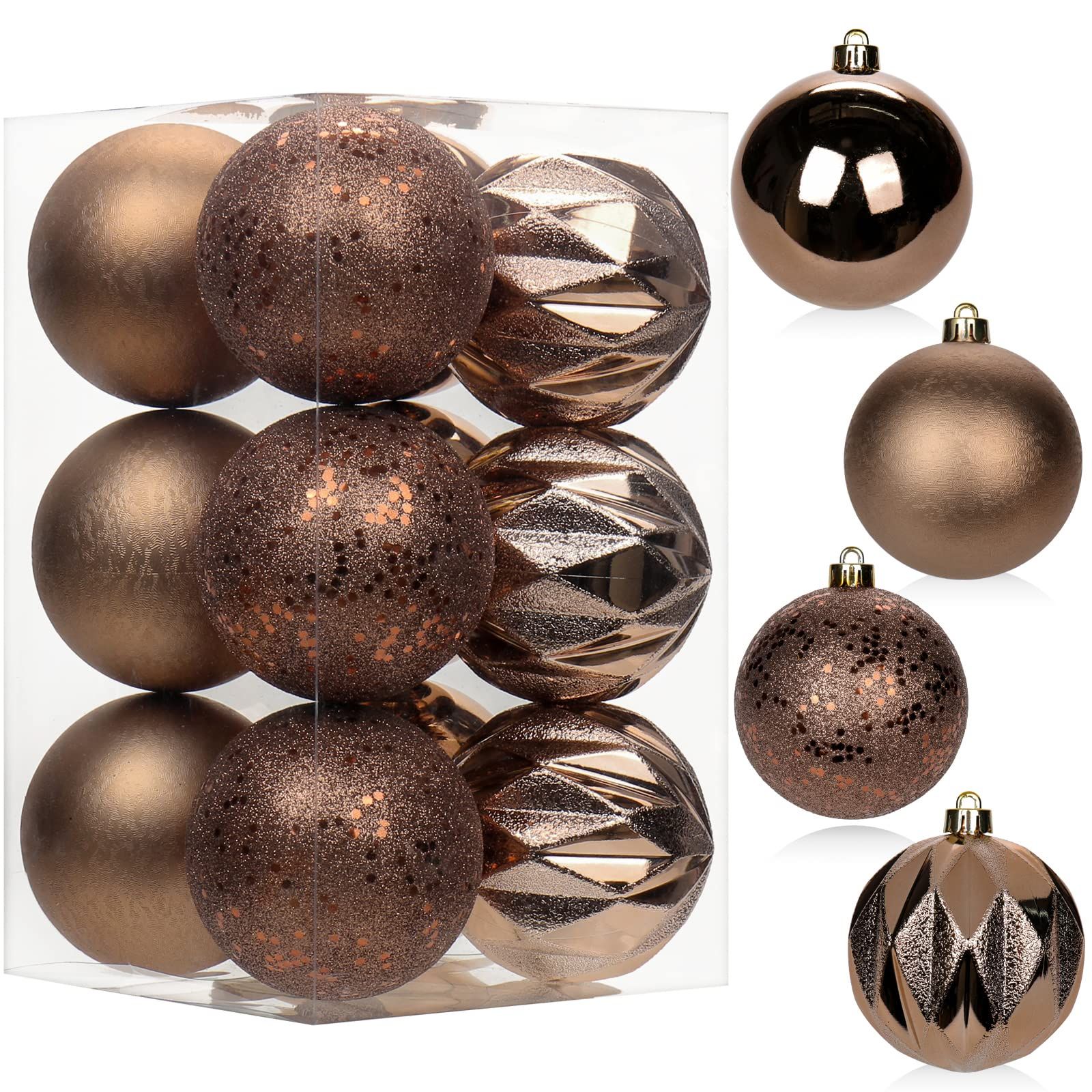 12PCS 3.15" Christmas Ball Ornaments Shatterproof Brown Christmas Tree Decorations Xmas Tree Balls H | Amazon (US)