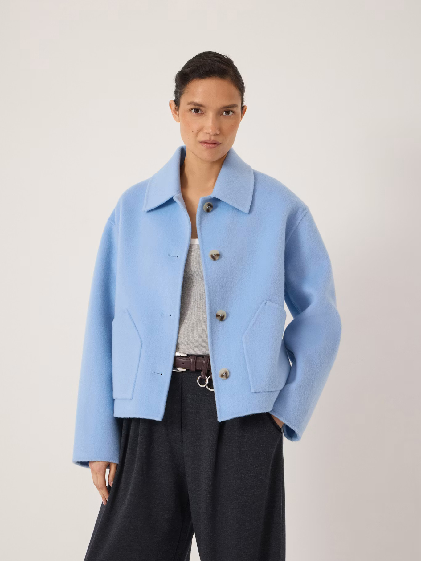 Verity Pure Wool Double Faced Jacket | Sky Blue | Hush UK