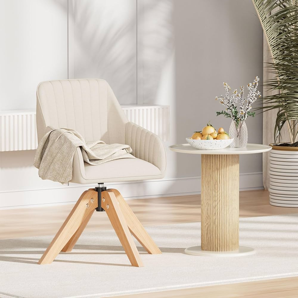 Furniliving 36.8'' Mid Century Modern Swivel Accent Chair for Living Room, Wood Desk Chair with A... | Amazon (US)