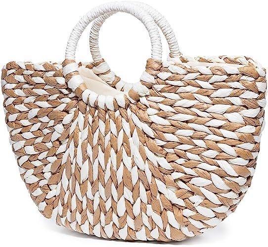 JOSEKO Summer Beach Bag, Women Straw Paper Handbag Top Handle Big Capacity Travel Tote Purse | Amazon (US)