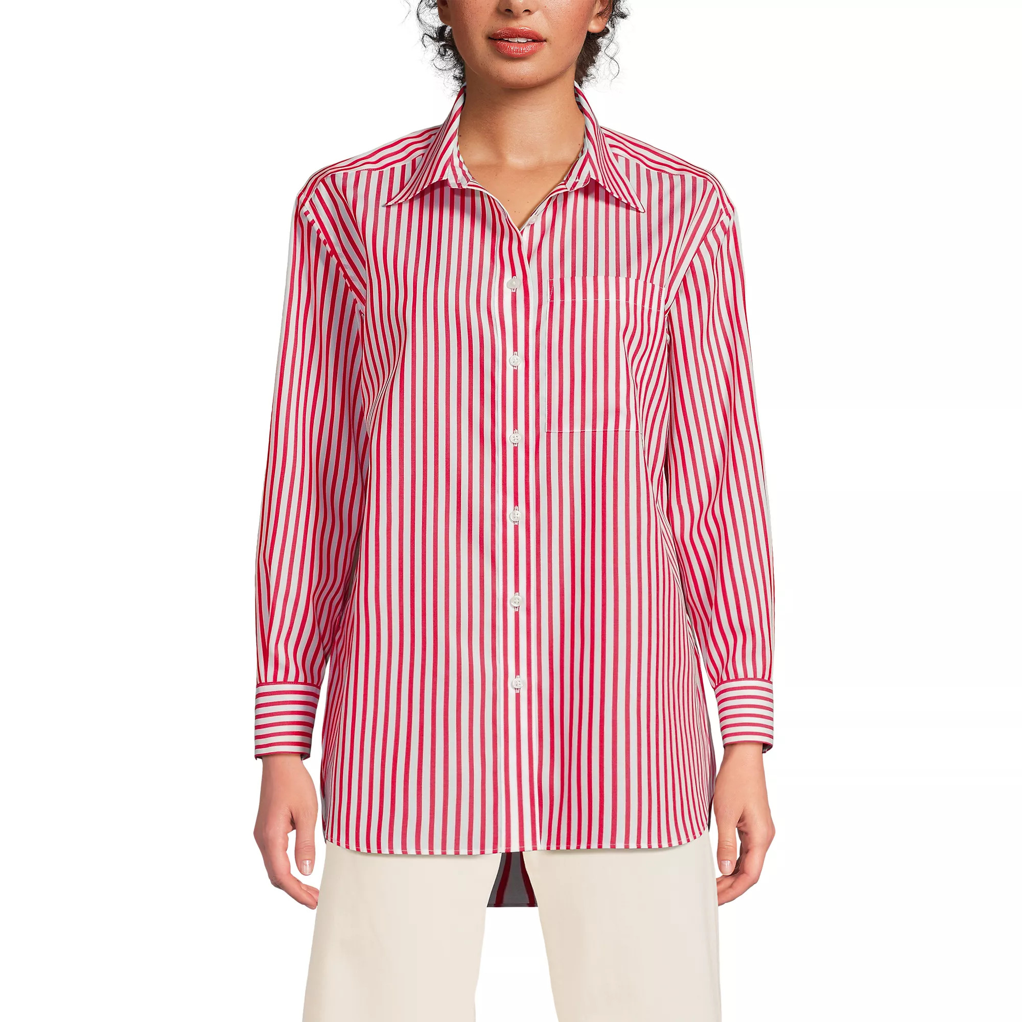Women's Oversized No Iron Tunic with Statement Collar Shirt | Lands' End (US)