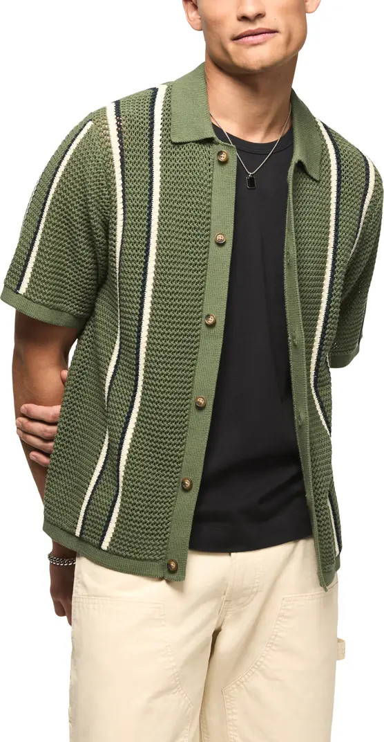 Stripe Short Sleeve Cotton Button-Up Sweater | Nordstrom